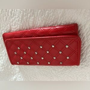 Red TriFold Quilted Women Wallet, Foldover,Snaps close. Roomy w lots of sections